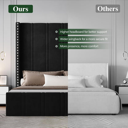65.75" Tall King Size Bed Frame and Headboard, Black
