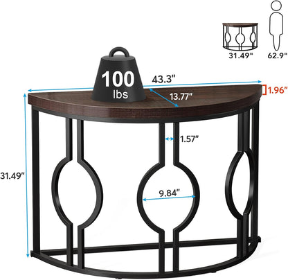 Tribesigns Half Moon Console Table for Entryway, 43 Inch Industrial Semi Circle Sofa Table with Geometric Base, Wood Accent Table for Living Room, Hallway, Foyer, Entrance, Rustic Brown