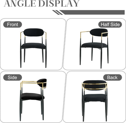 Baysitone Dining Chairs Set of 2 Mid-Century Modern Upholstered Boucle Dining Room Chairs Open Back Curved Backrest Black Metal Legs Gold Armchairs for Kitchen Living Room, Black(Only Chairs)