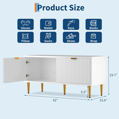 Garvee Shoe Storage Bench for Entryway, Modern Fluted Shoe Cabinet with Storage, Compact Wooden Mudroom Bench for Hallway, Foyer, Entrance, Front Door, White