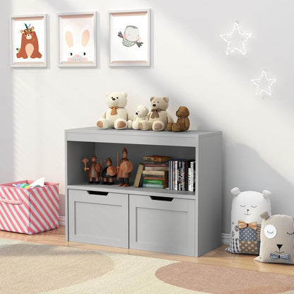 Kids Furniture Set for Bedroom Toddler Table and Chair Desk Toy Box | Durable MDF storage with 2 drawers and open shelves. Safe rounded edges, anti-tip device, and hidden wheels. Perfect for