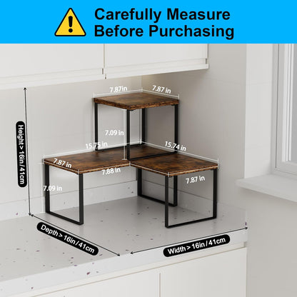 Golener Countertop Organizer Corner Shelf, 2 Tier Adjustable Stackable Corner Shelves for Kitchen, Bathroom, Spice Rack, Coffee Area, Cabinet, Dresser Table, Corner Counter Shelf Stand, Rustic Brown