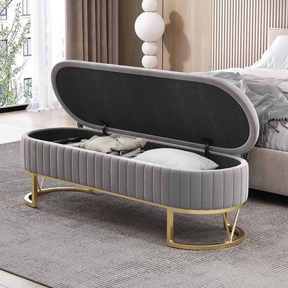 Modern Storage Bench Upholstered Bedside Stool with Metal Legs Modern for Living Room Entryway Entryway(Beige,Small)