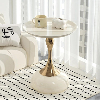 Elegant Modern Side Table - Featuring a Unique Hourglass Design, Ideal for use in Living Rooms, cafes, Dining Rooms, bedrooms, and Outdoors - a Fashionable Decoration (1, Off White)