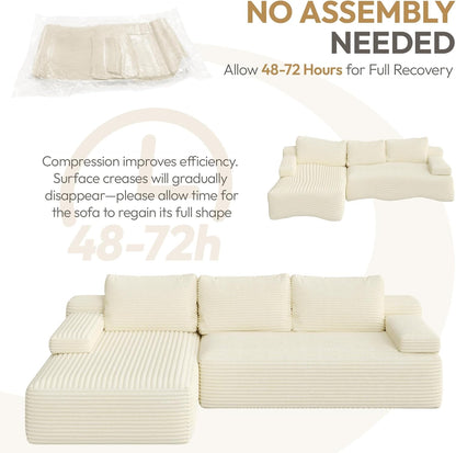 Yaheetech 110" Sectional Sofa Couch with Chaise, Beige | Sectional Sofa Cloud Couch Corduroy Modular L-Shape Couch No Assembly Sofa with Detachable Pillow for Living Room Guest Room