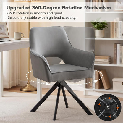 Furniliving Modern Swivel Dining Chairs Set of 2, Upholstered Chenille Dining Room Chairs with Thicken Cushion, 360° Rotating Kitchen Chairs with Metal Legs for Dining Room