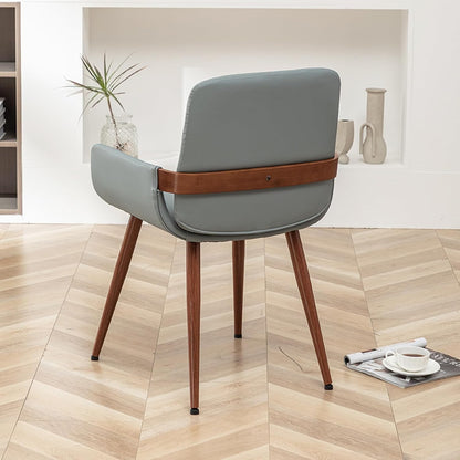 LUNLING Mid Century Modern Faux Leather Dining Room Chairs Set of 4,Upholstered Seat Metal Legs Chairs Blue Faux Leather Kitchen Chair Reception Room Chair,4PCS