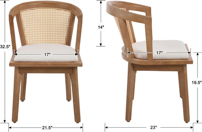 EALSON Rattan Mid Century Dining Chairs Set of 2 Modern Farmhouse Wooden Dining Room Chairs with Cane Curved Back Linen Fabric Upholstered Comfortable Kitchen Side Chairs for Restaurant, Beige