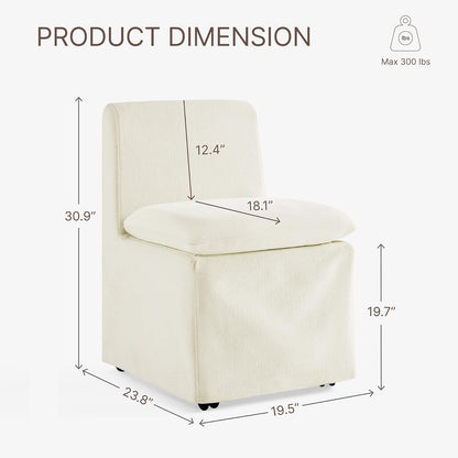 KISLOT Upholstered Dining Chairs Set of 2 with Casters, Modern Armless Kitchen Chairs with Removable Washable Cover, Chenille Velvet Fabric, Sturdy Metal & Wood Frame, 19.5" Seat Height, Linen