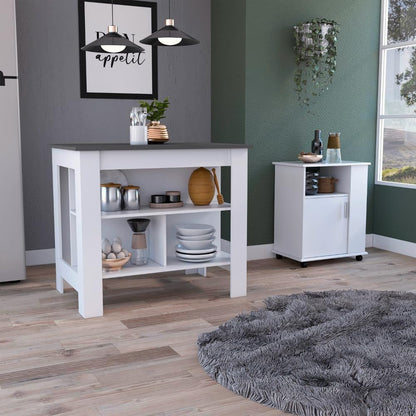 2 Piece Kitchen Set with Island and Microwave Pantry Cabinet | Interlocking mechanism for setup without tools assembly