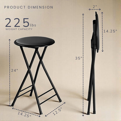 Lavish Home Folding Stool with Padded Backless Seat Set of 2, Black, 24” | Counter Height Bar Stools with 225lb Capacity, Portable Indoor & Outdoor, Extra Seat for Kitchen, Rec Room or Camping