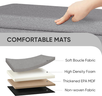 PINPLUS Folding Storage Ottoman Bench, Sherpa Ottoman with Storage, Large Long Shoes Bench Chest with Lid, Footrest for Living Room, Entryway, Grey 30'' x 15'' x 15''