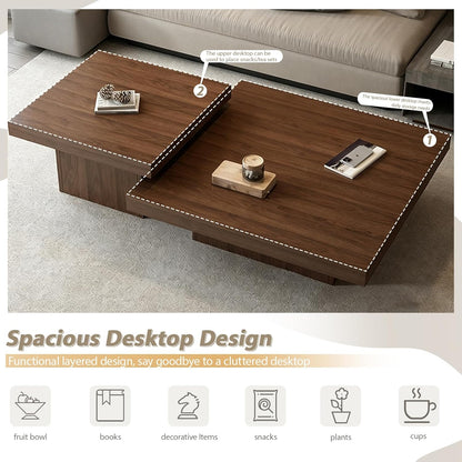 Nesting Coffee Table Set of 2, Modern Square Coffee Tables and Side Table Set, Full Floor Structure, Small Wooden Living Room Table for Living Room, Office, Reception Room