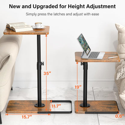 TV Tray Table for Couch - Adjustable Height & 360°Swivel Panel Design，Larger Metal and Wooden Base to Prevent Slipping，Sofa Armrest Tray Table for Eating Laptop Couch Bed Dinner or Small Space