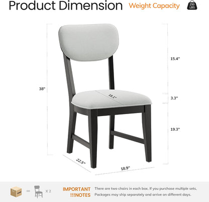 COLAMY Solid Wood Dining Chairs Set of 4, Mid Century Modern Upholstered Kitchen Chairs with 3.3" Thick Cushion, Farmhouse Dining Room Chairs with Level Legs & Wire-Brushed Finish, Black