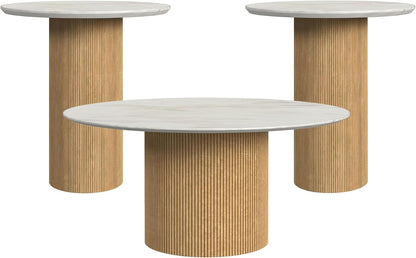 Picket House Furnishings Sutton 3PC Occasional Table Set with White/Natural