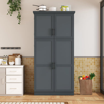 Polibi Freestanding Pantry Cabinet 35.5"x17.6"x70.9", Tall 4-Door Kitchen Storage with 8 Pull-Out Trays, 2 Door Shelves & Adjustable Shelf, for Dining Room (Gray)