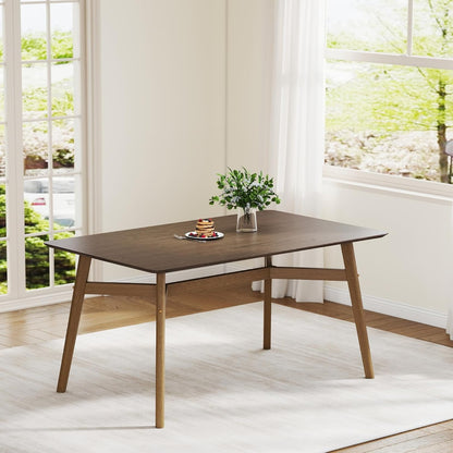 DUOMAY Modern Wooden Dining Table for 4-6 People, 59" Large Rectangular Dinner Table with Wood Legs for Home Dining Room Restaurant Farmhouse Kitchen, Brown