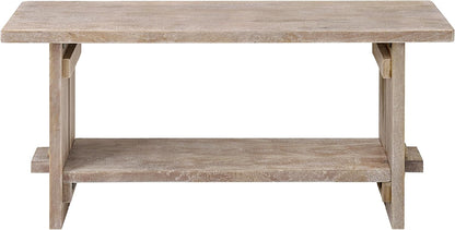 Alaterre Furniture Bethel Entryway Bench with Storage Shelf – Rustic Farmhouse 40-Inch Solid Acacia Wood Seat for Mudroom, Foyer or Hallway (Driftwood Finish)