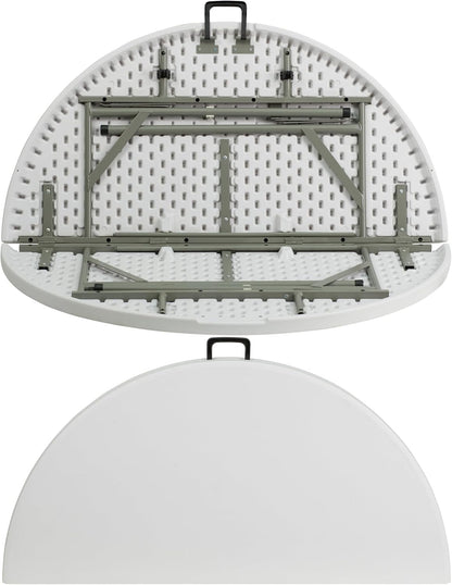 Flash Furniture 4-Foot Round Bi-Fold Granite White Plastic Folding Table | Lightweight, Easy Storage, Commercial Grade, Carrying Handle
