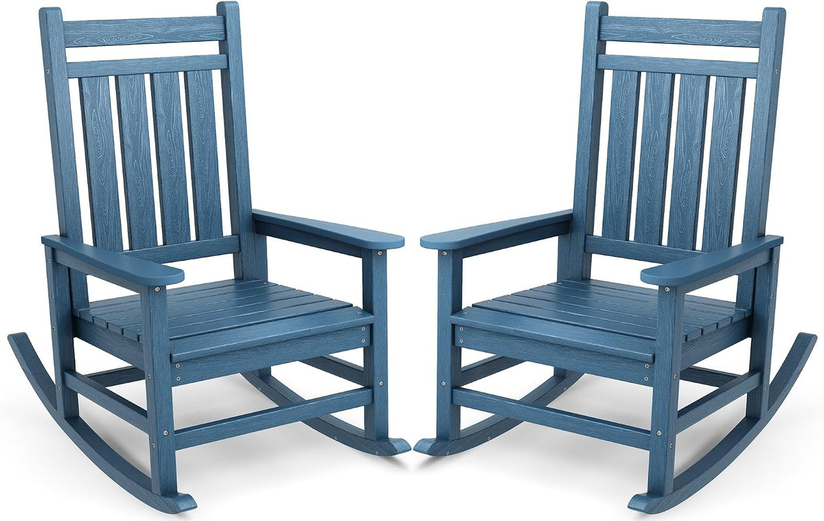 SERWALL Outdoor Rocking Chair Set of 2, HDPE Rocker for Adults, Blue | 21.1" Widened Seat adds Extra Comfort, Oversized Rocking Chair for Adults, All Weather Porch Rocker for Lawn Garden