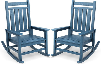 SERWALL Outdoor Rocking Chair Set of 2, HDPE Rocker for Adults, Blue | 21.1" Widened Seat adds Extra Comfort, Oversized Rocking Chair for Adults, All Weather Porch Rocker for Lawn Garden
