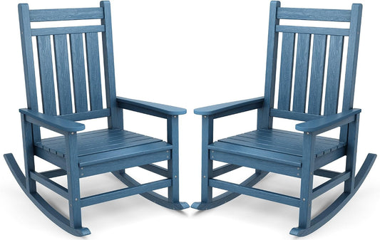 SERWALL Outdoor Rocking Chair Set of 2, HDPE Rocker for Adults, Blue | 21.1" Widened Seat adds Extra Comfort, Oversized Rocking Chair for Adults, All Weather Porch Rocker for Lawn Garden