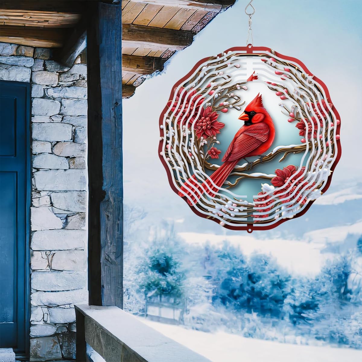 3D Cardinal Bird Wind Spinner 10 Inch Stainless Steel Metal Art Kinetic Sculpture Red Bird Hanging Ornament for Garden, Yard, Patio, and Home Décor Christmas Decor