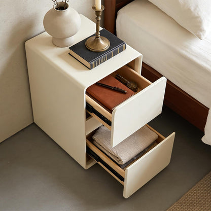Modern Bedside Table, Minimalist Nightstand Small Narrow Side Table with 2 Drawers for Bedroom Living Room Small Space White