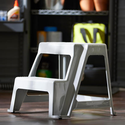 Gracious Living 2-Step Stool, Portable Plastic Stepping Stool for Dorm, Home, Classroom, or Office, 18"L x 18.75"W x 16"H - 300 Pound Capacity, Gray