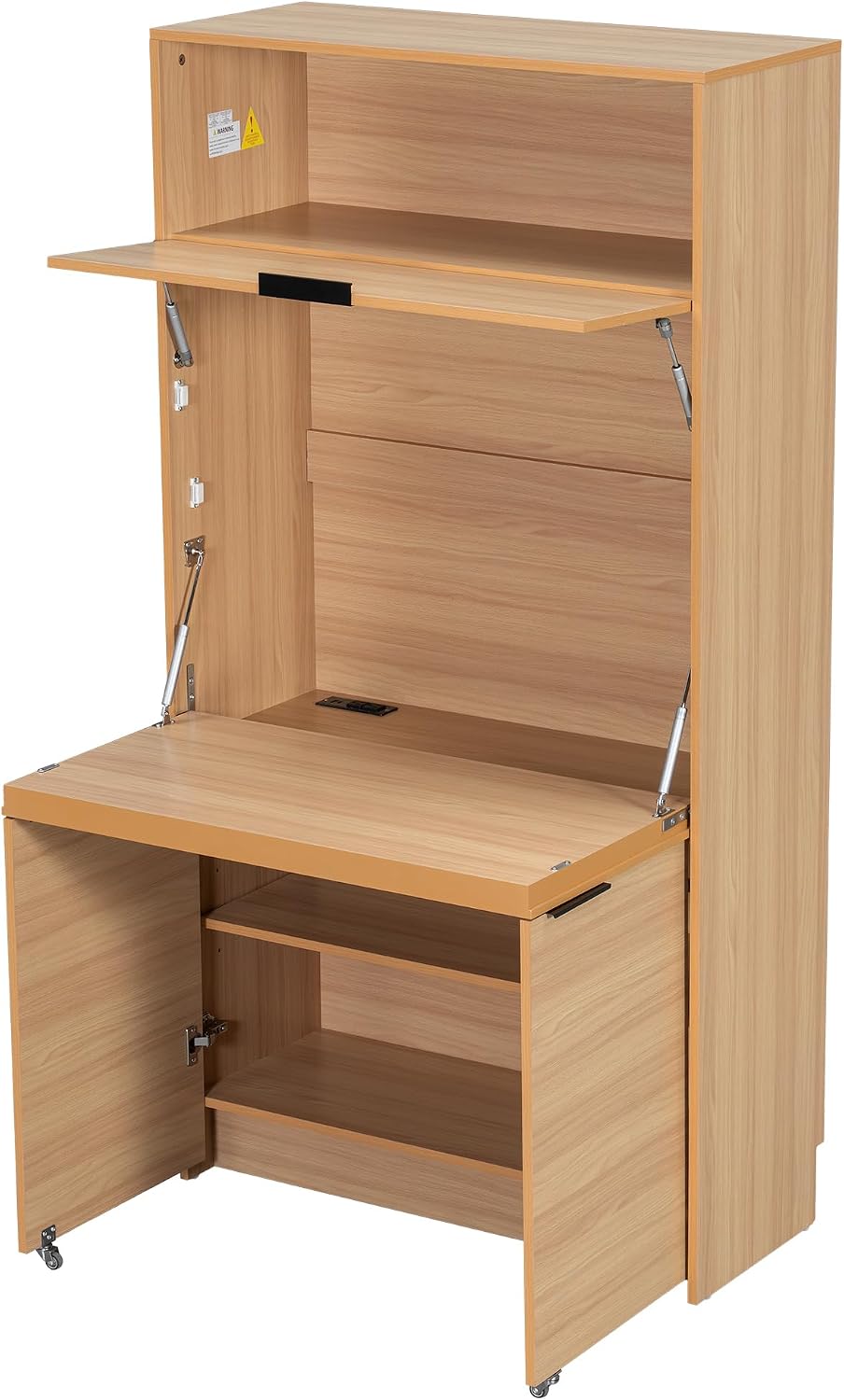 roomfitters 69 Inch Multifunctional Kitchen Pantry Buffet with Foldable Workstation Desk, Natural