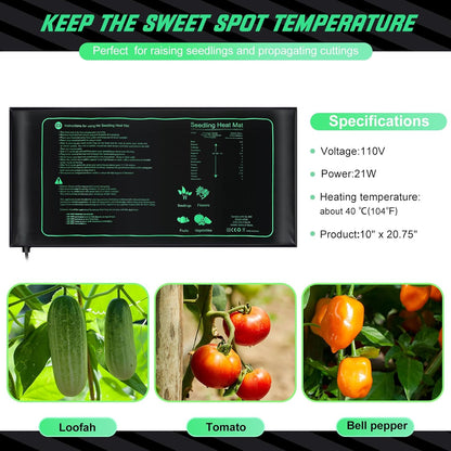 ROCEEI 6 Pack Durable Seedling Heat Mat 10 x 20.75 Waterproof Plant Heating Pad Warm Hydroponic Grow Mat for Greenhouse Grow Seed Starting Plant Germination (Black,Green)