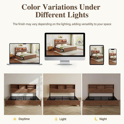 King Size Bed Frame with 4 Storage Drawers, Brown
