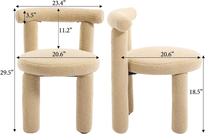 Modern Sherpa Dining Chair Set of 2, Camel | Soft Boucle Upholstery, Curved Back, for Kitchen Dining Room, Plush Padded Seat, Space Saving Side Chairs, for Living Room