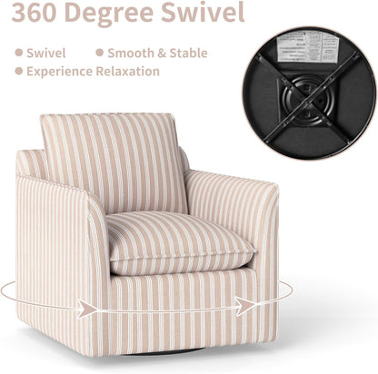 INZOY Swivel Accent Chair with Thick Padded Backrest Cushion, Swivel Reading Chair for Living Room Bedroom Small Spaces, Brown