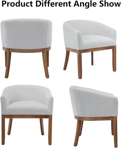 Upholstered Solid Wood Dining Chair,Neutral Linen Fabric Side Chairs for Kitchen,Dining Room,Living Room,Farmhouse Round Barrel Chairs,Minimalist Accent Chairs Natural Wood Frame (Beige, 1PC)