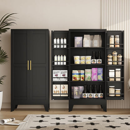 pozdeg 47.24" Kitchen Pantry Cabinet, Metal Food Pantry Storage Cupboard with 2 Doors and 3 Adjustable Shelves, Freestanding Buffet Sideboard for Kitchen, Dining Room, Living Room and Bathroom