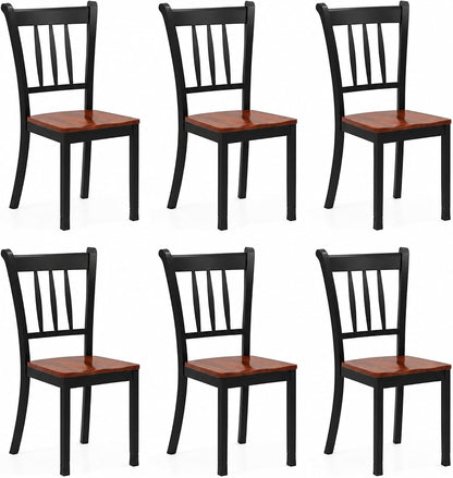 POWERSTONE Dining Chairs Set of 6, Rubberwood Kitchen Chairs, Black | Farmhouse Dining Chairs with W-Shaped Seat & Spindle High Back for Dining Room, Cafe, Canteen
