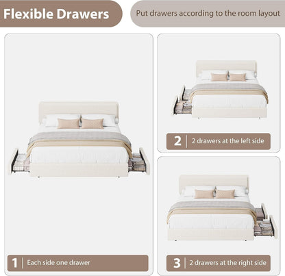 IDEALHOUSE King Bed Frame with 2 Storage Drawer and Upholstered Headboard