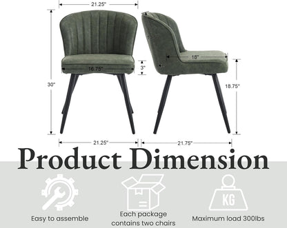 EALSON Modern Dining Chairs Set of 6, Upholstered Green Faux Leather Seater with Curved Shell Backs and Metal Legs, Armless Side Chair, for Dining Room/Kitchen/Restaurant Use