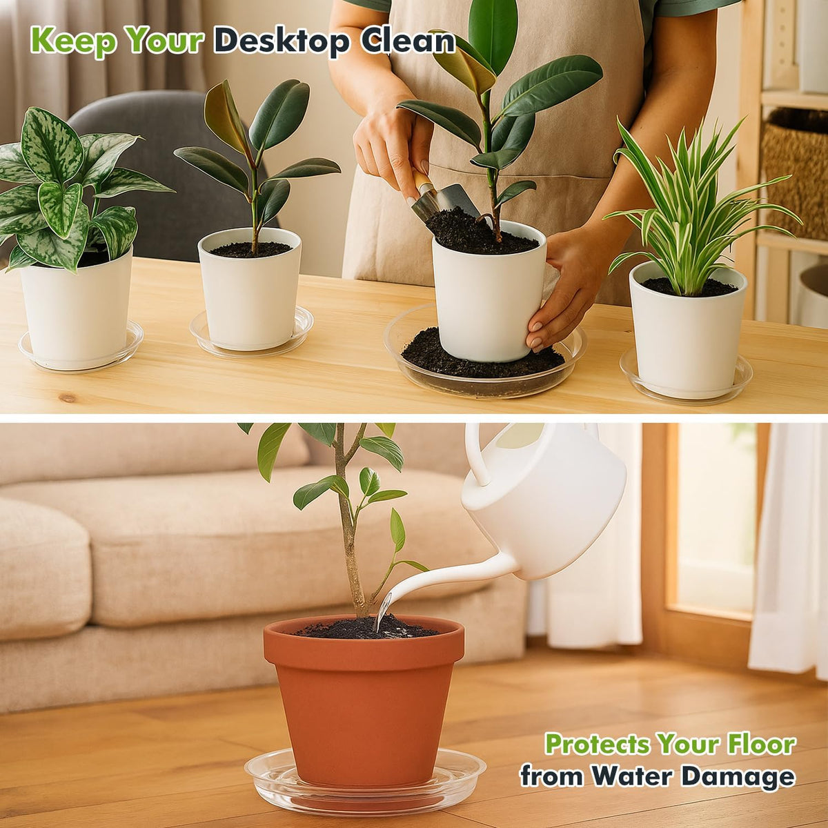 30 Packs 12 Inches Large Clear Plant Saucers for Indoor Outdoor Use Heavy Duty Plastic Plant Trays for Planter Bulk Flower Pot Drip Trays to Catch Water, 4 to 20 Inch