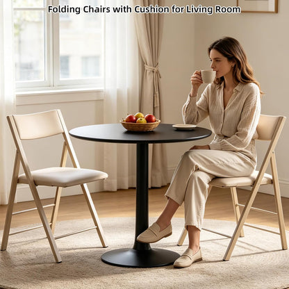 Padded Folding Chairs 2 Pack, 450LBS Heavy Duty Folding Dining Chair, Wood | Waterproof Leather, Triple Anti-Rust Coating, 1.37" Folded, Foldable Chairs for Dining Room, Kitchen, Home, Events, Apartment