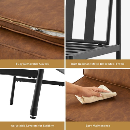 mopio Odelia Brown Faux Leather Dining Chairs Set of 2, Modern Kitchen Chairs with Removable Cushion Covers and Black Rust-Free Metal Legs (Set of 2, Pecan Brown Faux Leather)