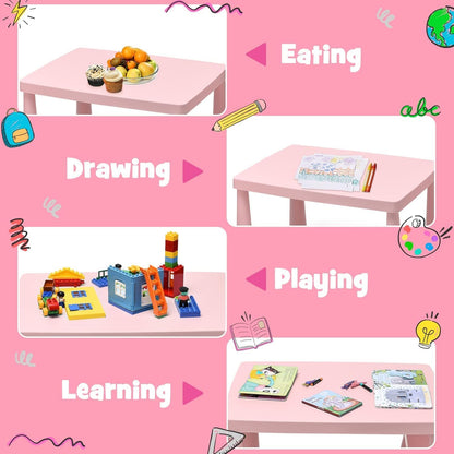 LDAILY Kids Table and Chairs, 3-Piece Children Activity Table for Drawing, Reading, Art Craft and Snack Time, Lightweight Plastic Toddler Table and Chair Set for Playroom, Daycare, Kindergarten (Pink)