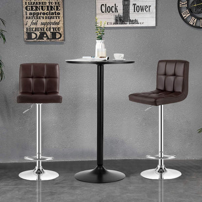 COSTWAY 3-Piece Bar Table Set, Counter Height Table Set with 2 Bar Stools | Round Cocktail Table and PU Leather Adjustable Swivel Chairs, for Kitchen, Office, Brown