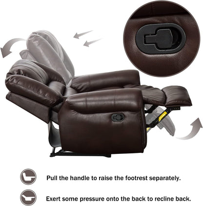 CANMOV Leather Recliner Chair, Classic and Traditional Manual Recliner Chair with Comfortable Arms and Back Single Sofa for Living Room, Brown