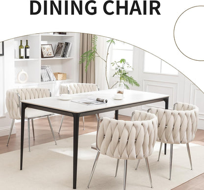 Velvet Dining Chairs Set of 4, Upholstered Dining Room Chairs with Metal Legs, Sillas de Comedor Modernas 4, Modern Kitchen Chairs for Dining Room, Living Room, Kitchen, Bedroom, Beige