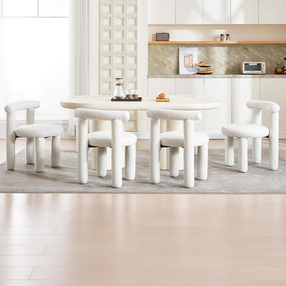 Sherpa Dining Chairs Set of 2, Comfy Boucle Fabric Dining Chairs, Upholstered Modern Kitchen Chairs with Backrest, Armless Accent Side Chair for Bedroom/Living Room, White