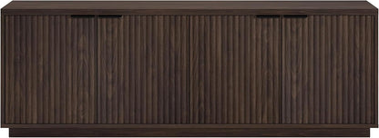 Henn&Hart 70" TV Stand for TVs up to 78", Rich Brown | Elegant ribbed doors, adjustable shelves, and cable cut-outs create stylish, clutter-free storage for any room