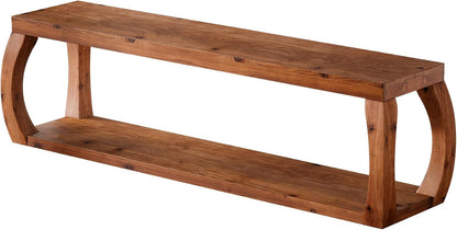 2-Tier Solid Wood Entryway Bench, 59" Long Farmhouse End of Bed Bench with Open Shelves, Rustic Shoe Storage Wooden Seating for Entry, Kitchen, Living Room, Bedroom, Hallway (Rustic Brown)